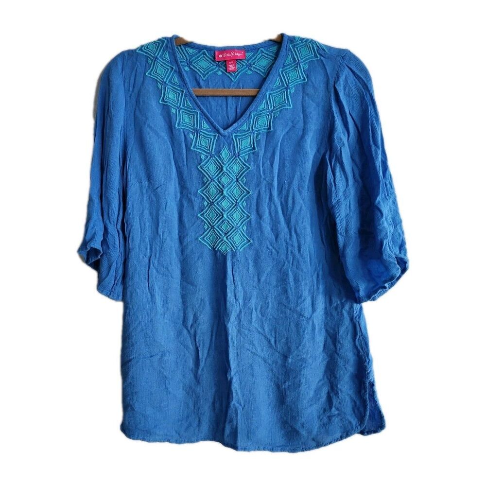 Lilly Pulitzer For Target Embellished Blue Tunic Top Size Small